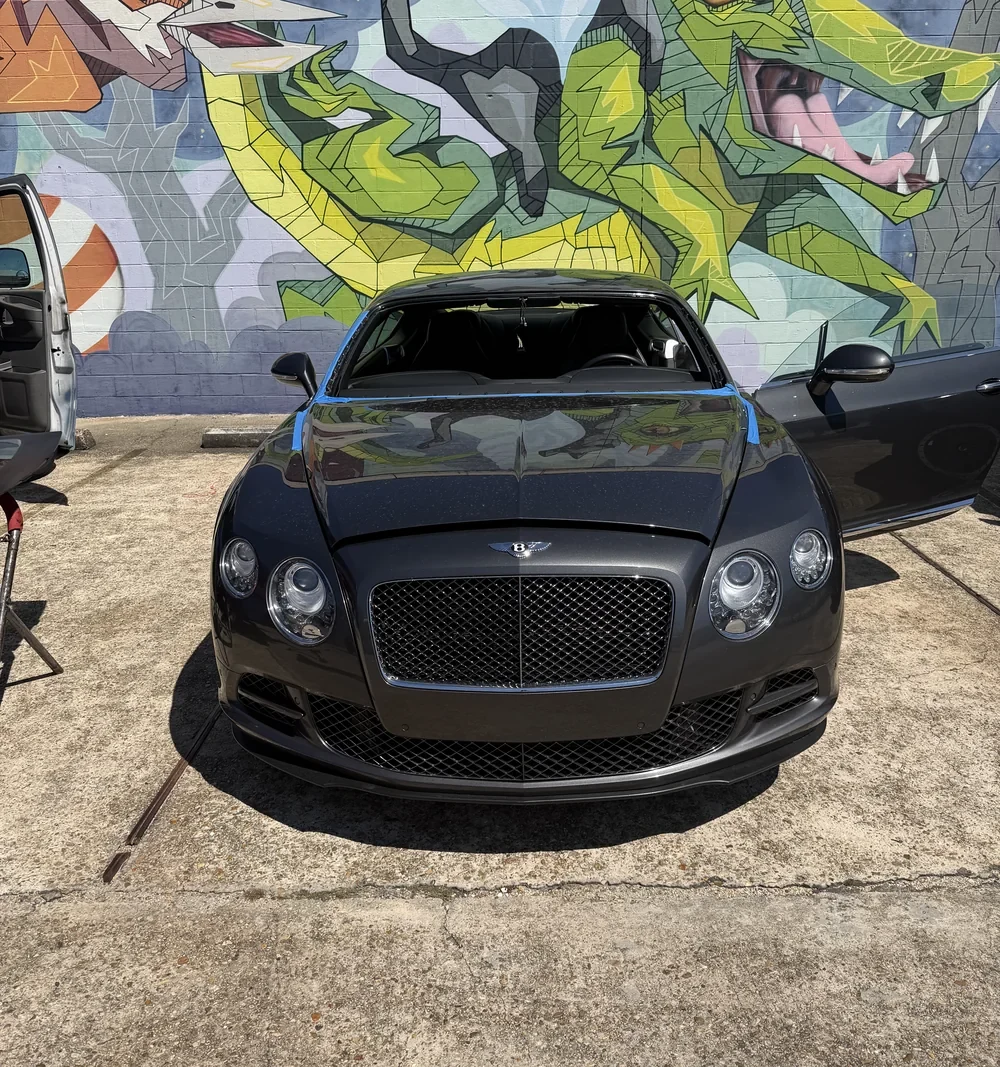 Bentley windshield. Windshield removed.