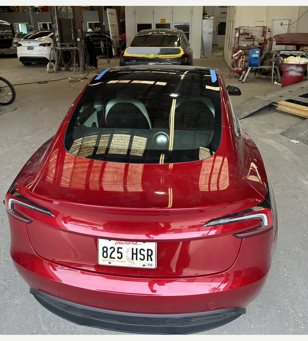 Tesla rear glass. Rear glass installed.